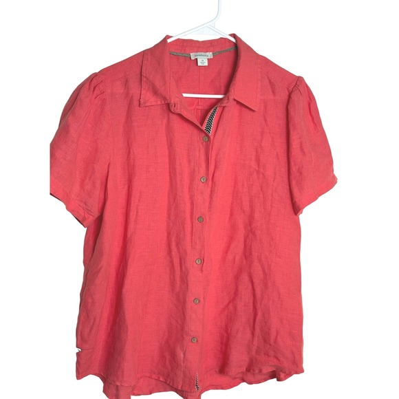 Sundance Tops - Sundance Coral Linen Short Sleeve Button Up Shirt Women's M